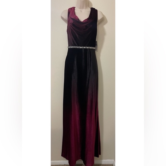 Ignite Velvet Ombre A Line Cowlneck Dress with Beading. Size 6. NWT - Picture 5 of 15